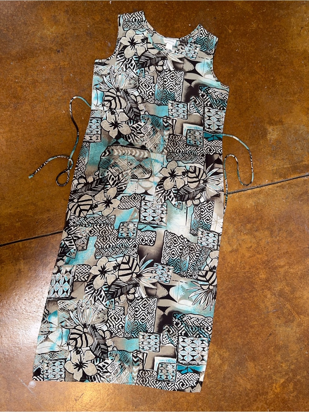 Tradition 90’s Hawaiian print maxi sheath dress size 10 tie waist small slit